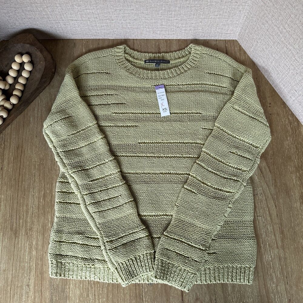NWT Elliott Lauren Drop Needle Crewneck Sweater Sage Green XS 58934
